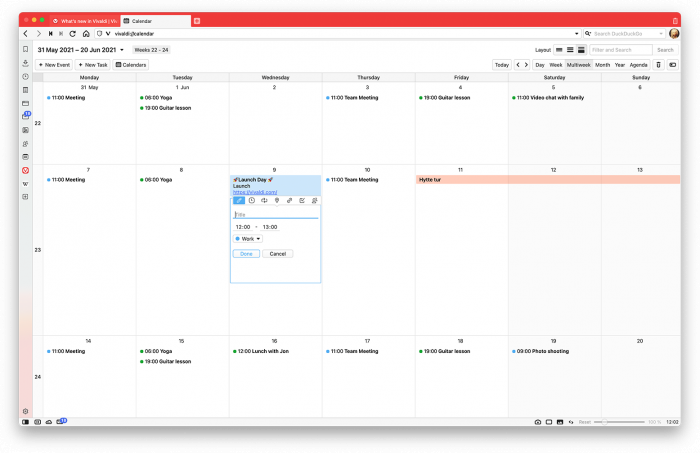 Termin in den Kalender in Vivaldi 4.0 eintragen (Bild: Vivaldi)