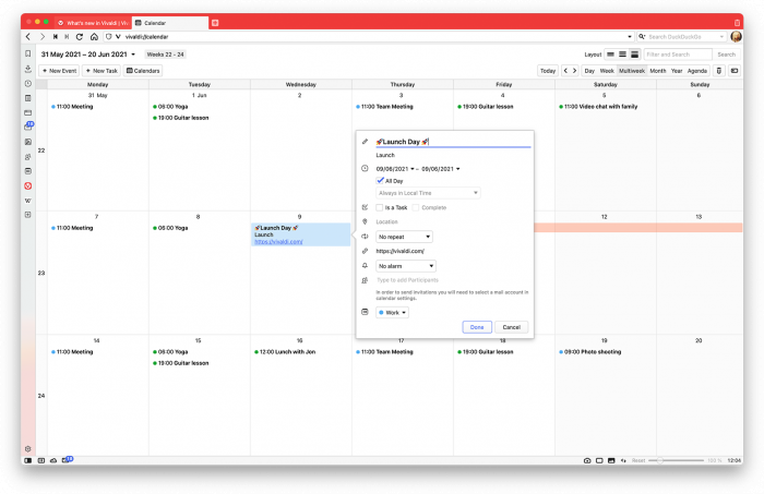Termin in den Kalender in Vivaldi 4.0 eintragen (Bild: Vivaldi)
