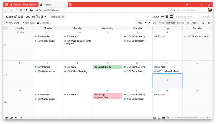 Kalender mit Mehrwochenansicht in Vivaldi 4.0 (Bild: Vivaldi)