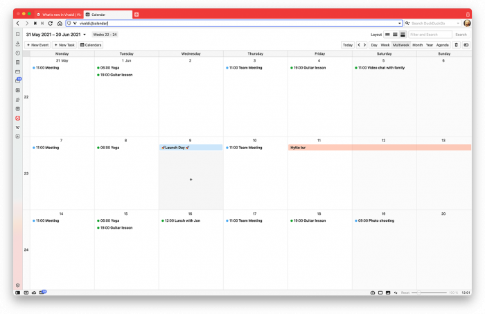 Kalender mit Mehrwochenansicht in Vivaldi 4.0 (Bild: Vivaldi)