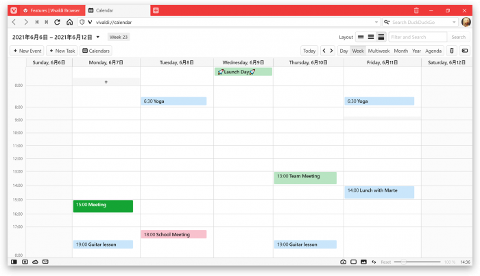 Kalender mit Wochenansicht in Vivaldi 4.0 (Bild: Vivaldi)