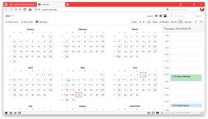 Kalender mit Jahresansicht in Vivaldi 4.0 (Bild: Vivaldi)