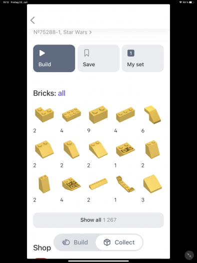 Die App zeigt alle Legoteile an, die in Sets enthalten sind.  (Bild: Oliver Nickel/Golem.de)