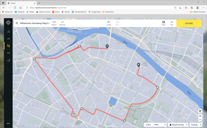 Die Karten-App von Hammerhead ist extrem einfach zu bedienen. (Bild: Hammerhead/Screenshot: Golem.de)