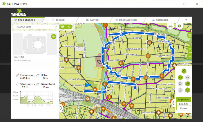In der Offline-Software von Tahuna kann man sehr einfach Rundkurse erstellen. (Bild: Tahuna/Screenshot: Golem.de)