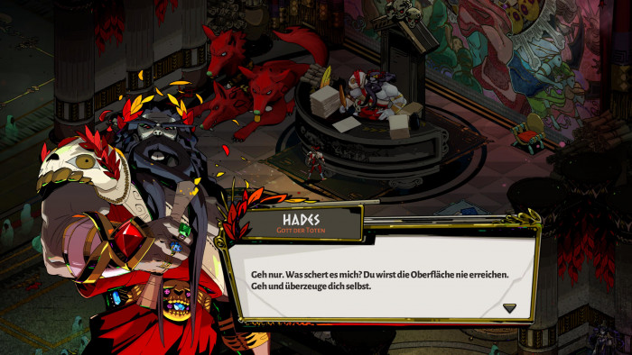 Papa Hades ist vom Treiben seines Sohnes nicht gerade begeistert. (Bild: Supergiant Games/Screenshot: Golem.de)