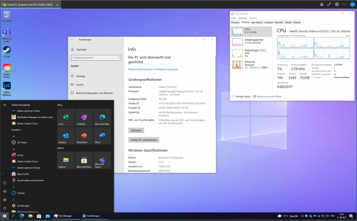 Windows 365 mit Systeminformationen und Taskmanager (Screenshot: Golem.de)
