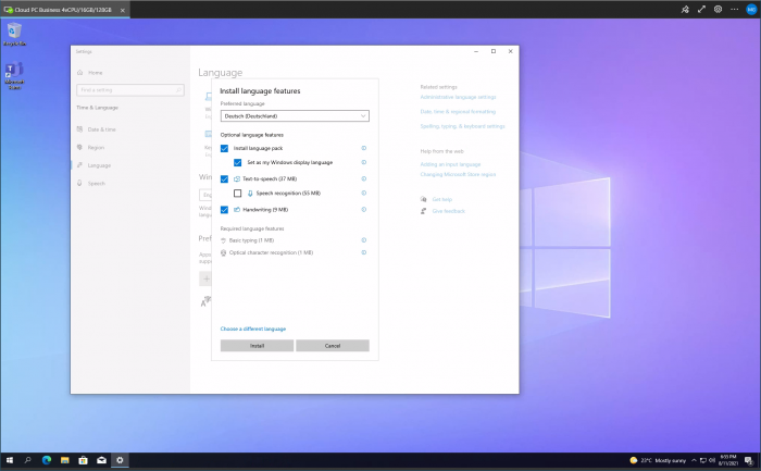 Bei unserem System mussten wir zuerst das deutsche Sprachpaket installieren. (Screenshot: Golem.de)