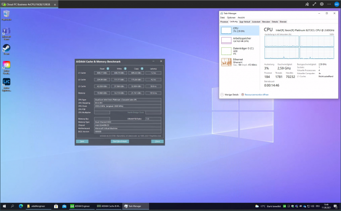 Auch die Xeon-CPU mit vier logischen Kernen weist eine niedrige Performance auf. (Screenshot: Golem.de)