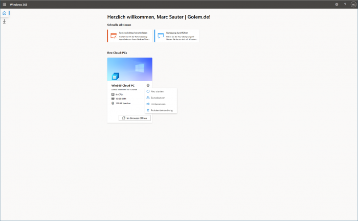 Ausschalten ist nicht - die VM lässt sich aber rebooten ... (Screenshot: Golem.de)