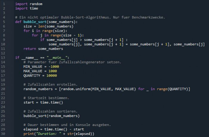 Bubble-Sort-Benchmark in Python Version 3.8.11 (Bild: Miroslav Stimac)