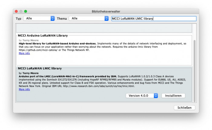 Installation der MCCI LoRaWAN LMIC library (Bild: Dirk Koller)