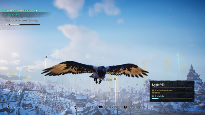 Mit Odin können wir über die Welt fliegen. (Bild: Ubisoft/Screenshot: Golem.de)