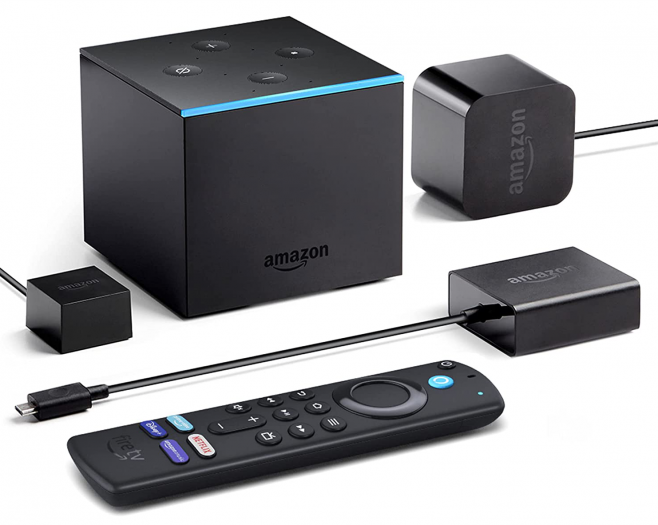 Fire TV Cube mit neuer App-Tasten-Fernbedienung (Bild: Amazon)