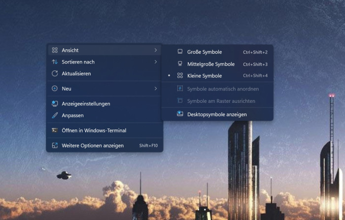 Das Rechtsklickmen&uuml; im neuen Look (Screenshot: Oliver Nickel/Golem.de)