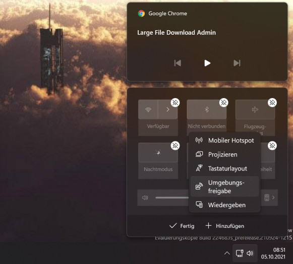 Die Schnelleinstellungen k&ouml;nnen angepasst werden. (Screenshot: Oliver Nickel/Golem.de)