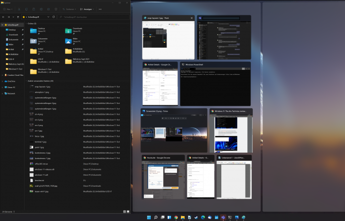 Snap Layouts helfen beim Anordnen von Fenstern. (Screenshot: Oliver Nickel/Golem.de)