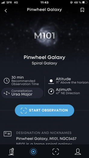 Detailbildschirm für ein Objekt in der Stellina-App (Bild: Vaonis.com)