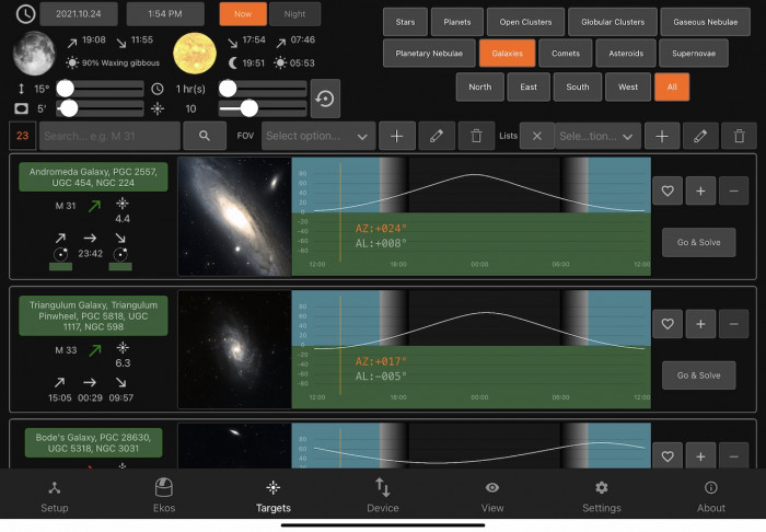 Stellarmate-Oberfläche - Objektauswahl (Bild: Mario Keller)