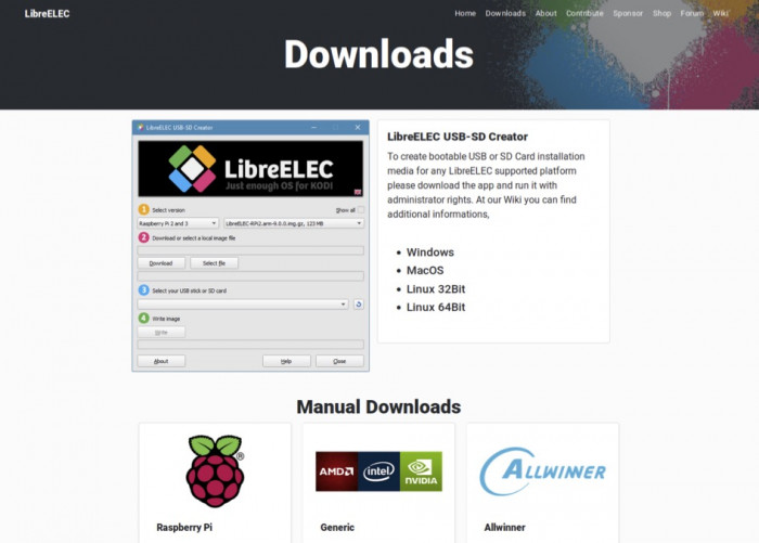 LibreELEC Downloadseite mit USB-SD Creator (Bild: LibreELEC/Screenshot: Sebastian Hammer)