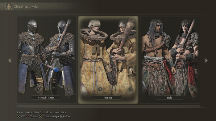 Vor Spielstart wählen wir aus mehreren Klassen. (Bild: From Software/Screenshot: Golem.de)