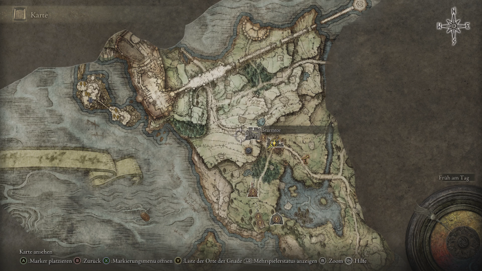 Erst später finden wir eine Karte der näheren Umgebung. (Bild: From Software/Screenshot: Golem.de)