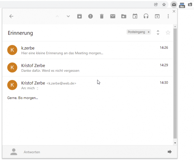 Popup der Chrome-Erweiterung Checker Plus for Gmail  (Screenshot: Kristof Zerbe)