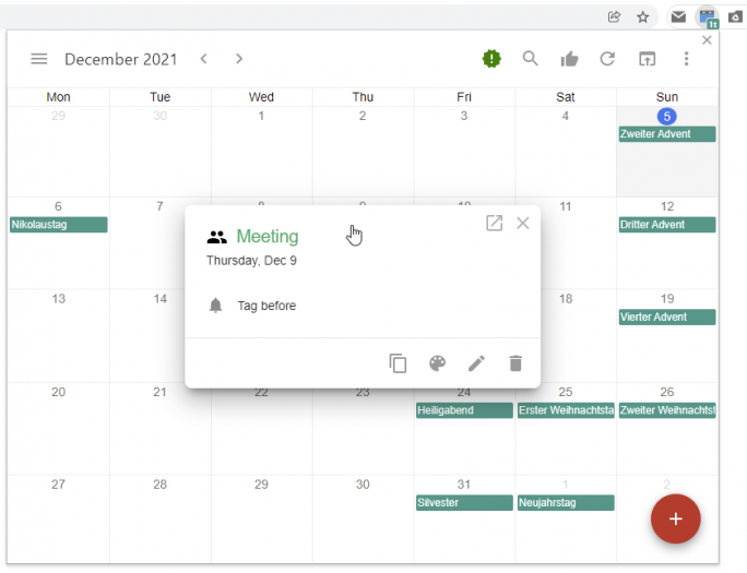 Popup der Chrome-Erweiterung Checker Plus for Google Calendar (Screenshot: Kristof Zerbe)