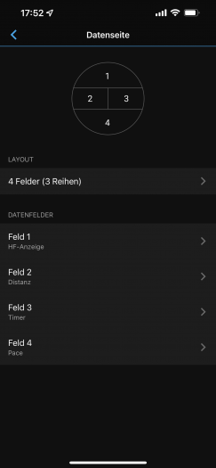 Nur bei der Fenix 7 können wir die Trainingsfelder mit der Mobile-App Garmin Connect einrichten. (Bild: Garmin/Screenshot:Golem.de)