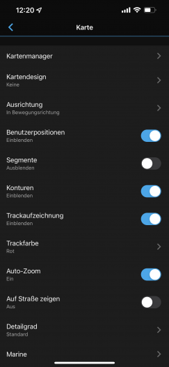 Auch die Kartenoptionen verwalten wir per App. (Bild: Garmin/Screenshot:Golem.de)