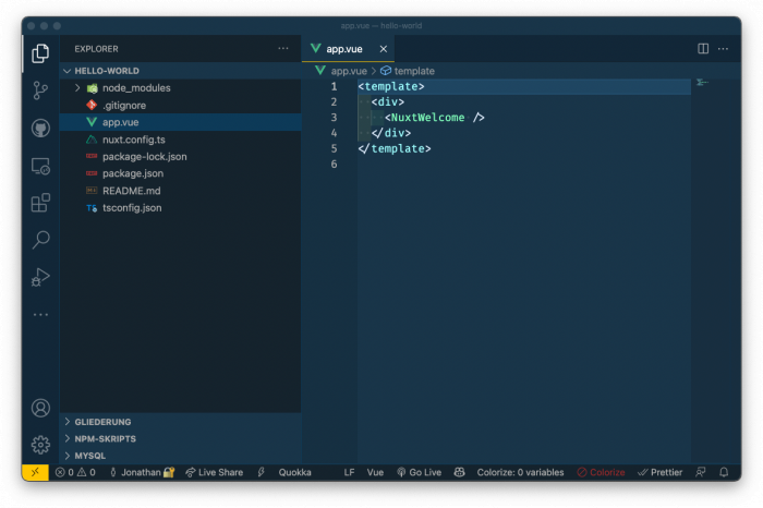 Visual Studio Code mit dem Beispielprogramm (Screenshot: Jonathan Schneider)