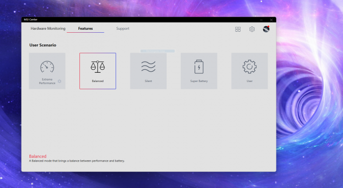 Das MSIs Center offeriert unterschiedliche Modi. (Screenshot: Golem.de)