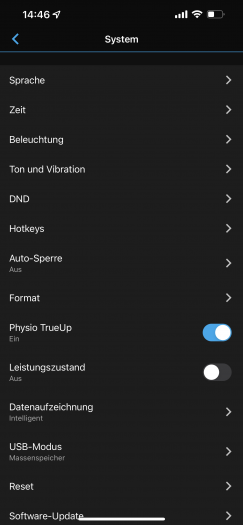 Auch viele andere Eistellungen lassen sich per App recht komfortabel vornehmen. (Bild: Garmin/Screenshot: Golem.de)