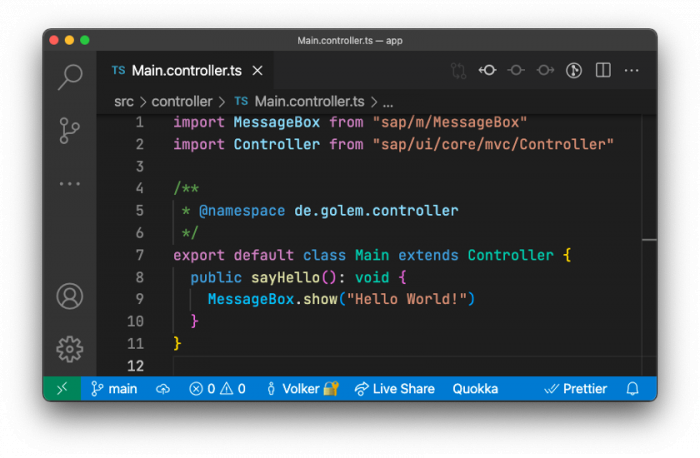 Typescript Controller in UI5 (Screenshot: Volker Buzek)