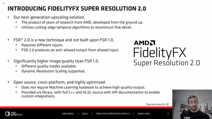 Präsentation zu FidelityFX Super Resolution 2.0 (Bild: AMD)