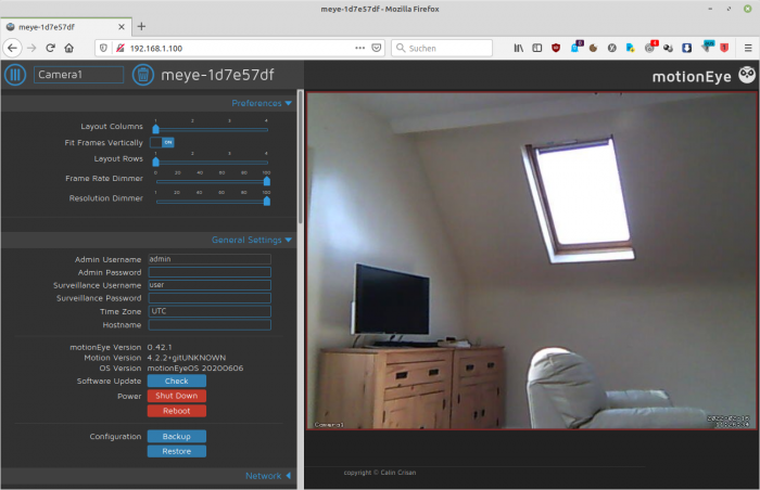 Motion-Eye-Browserfenster (Screenshot: Erik Bärwald)