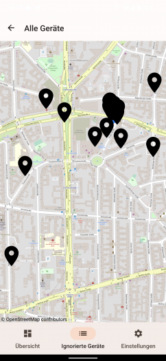 Nutzer können sich unter anderem anzeigen lassen, wo alle entdeckten Tracker geortet wurden. (Screenshot: Tobias Költzsch/Golem.de)