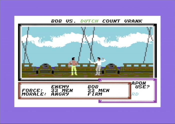 Kommt es zu einer direkten Konfrontation mit einem feindlichen Schiff, dann endet diese meist in einem Gefecht mit dem gegnerischen Kapitän (C64). (Bild: Microprose/Screenshot: Medienagentur Plassma)