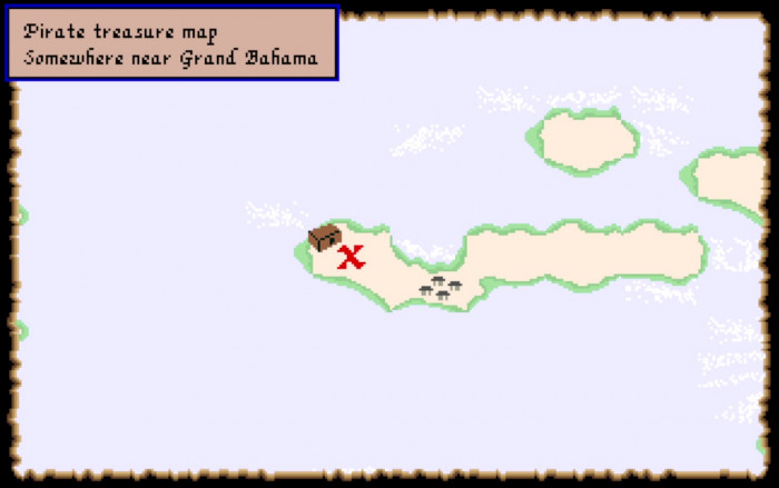 Der Kauf von Schatzkarten lohnt sich, denn so erfährt man als Spieler die Position vergrabener Schatztruhen (Amiga). (Bild: Microprose/Screenshot: Medienagentur Plassma)