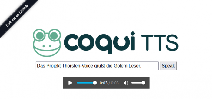 Per Coqui-TTS-Webfrontend kann das Modell einfach ausprobiert werden.  (Screenshot: Thorsten Müller)