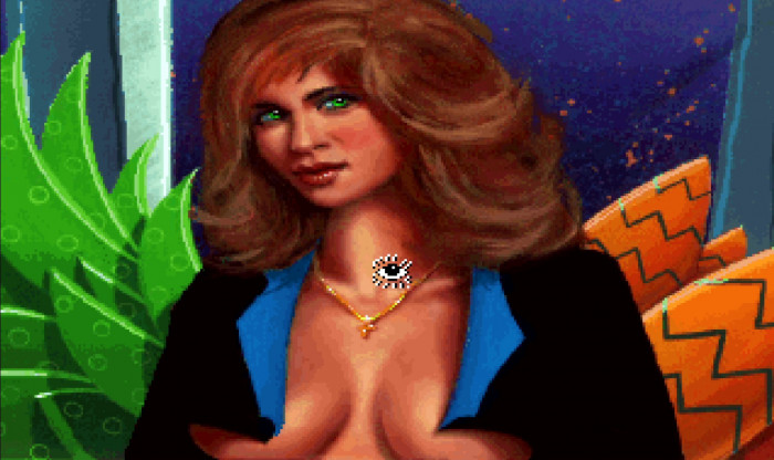 Gewagter Ausschnitt: Diese Empfangsdame trägt allzu offensichtlich keinen BH. (Bild: Sierra Entertainment/Medienagentur Plassma)