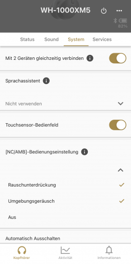 Sonys App für den WH-1000XM5 (Bild: Sony/Screenshot: Golem.de)