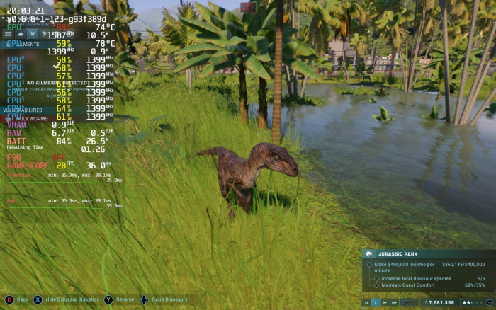 Jurassic World Evolution 2 mit Steam-Deck-Preset (Rechte: Frontier Developments, Screenshot: Golem.de)
