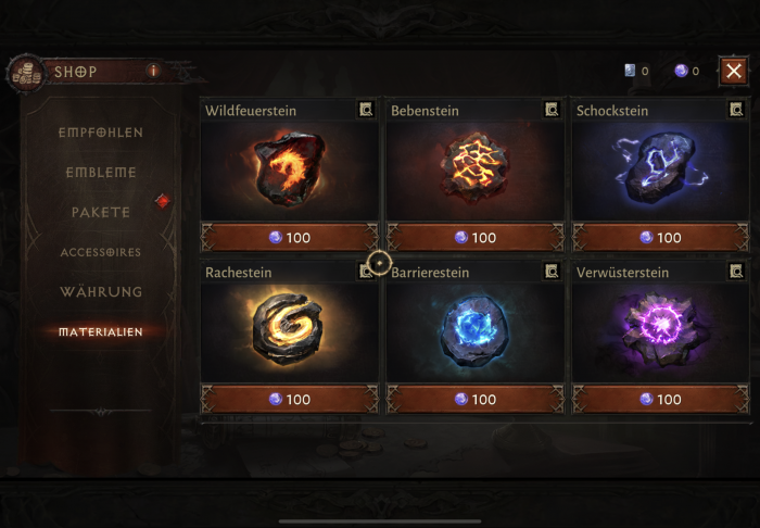 Im Itemshop gibt es unter anderem Rohstoffe. (Bild: Blizzard / Screenshot: Golem.de)