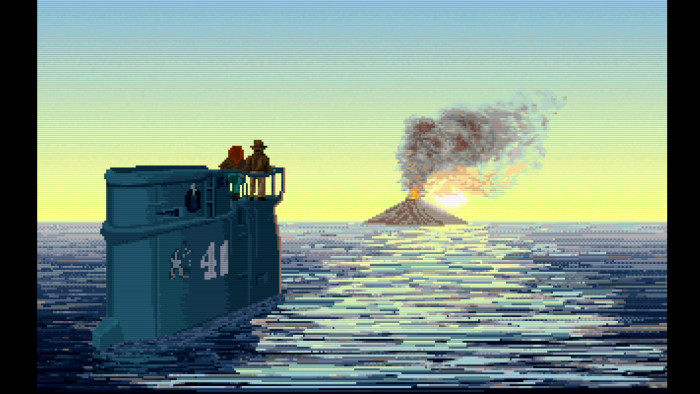 Ein Happy End mit Sonnenuntergang und Vulkanausbruch (Quelle: Lucasarts/Medienagentur Plassma)