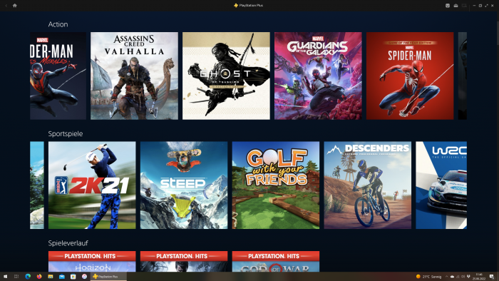 Das hier ist das Hauptmen&uuml; der PC-Anwendung. Die Spiele k&ouml;nnen wir streamen. (Bild: Sony / Screenshot: Golem.de)