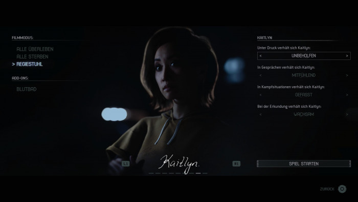 Für den Filmmodus gibt es unterschiedliche Einstellungen. (Bild: Supermassive Games/Screenshot: Golem.de)