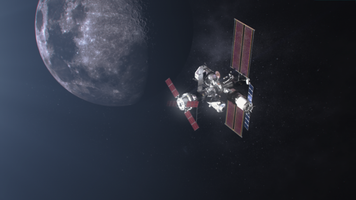 Eine Illustration des Lunar Gateway &#8211; einer zukünftigen Raumstation, die den Mond umkreisen soll.