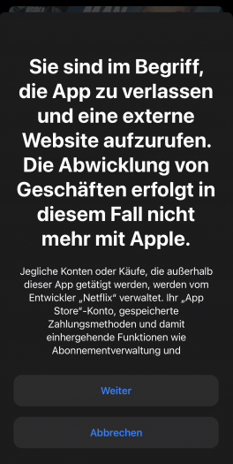 Hinweisdialog in der Netflix-App auf einem iPhone (Screenshot: Golem.de)