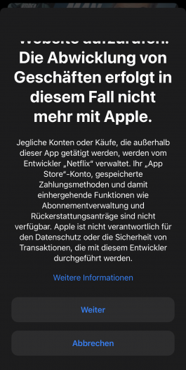 Hinweisdialog in der Netflix-App auf einem iPhone (Screenshot: Golem.de)